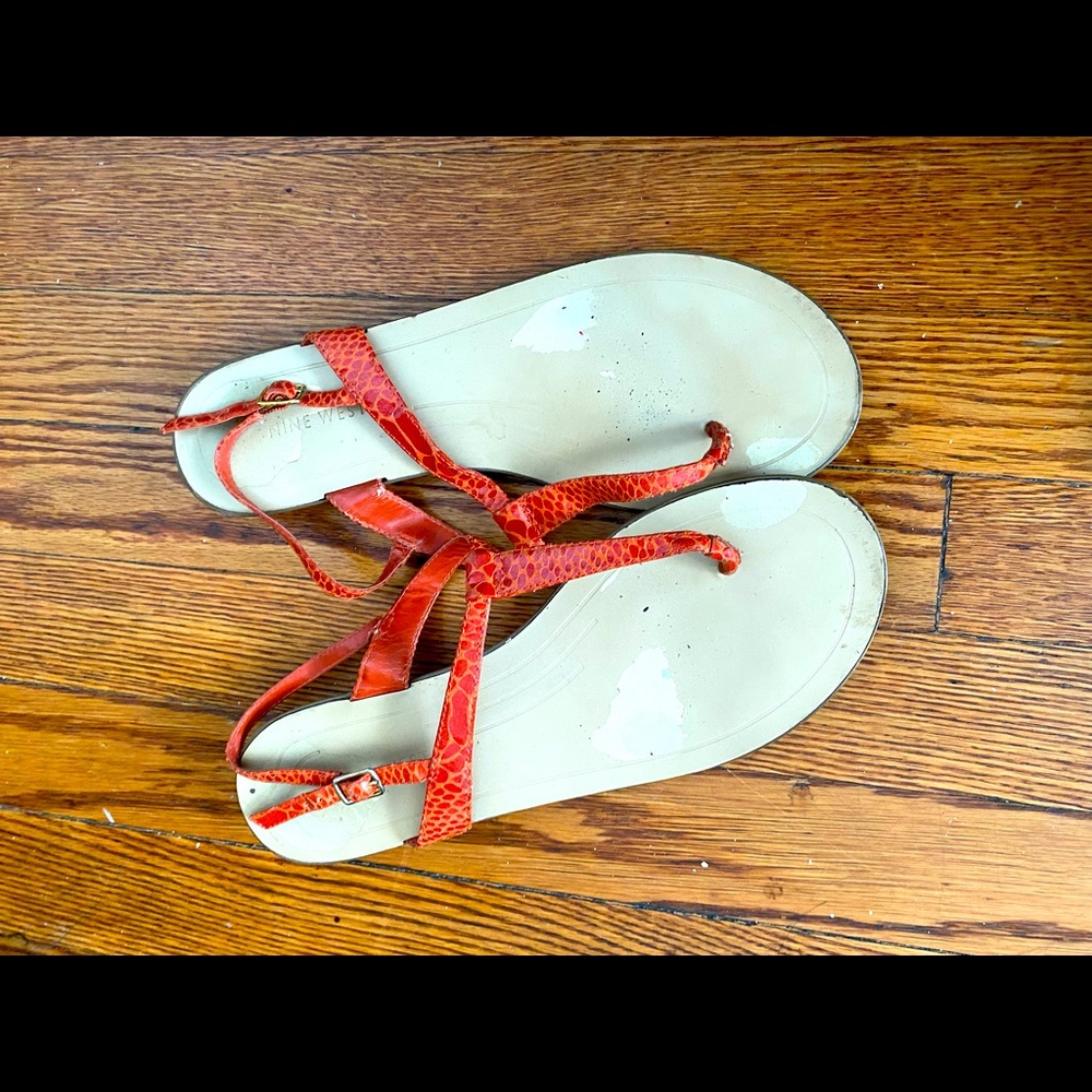 Nine West Orange Alligator Sandals